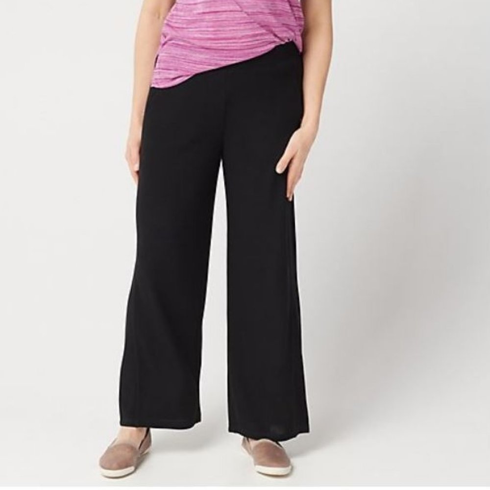 Lisa Rinna Collection Wide-Leg Brushed Hacci Pants
